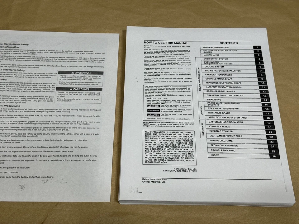Printed Official Service Shop Repair Manual 2003 Honda ST1300 ST1300A - Image 2 of 3