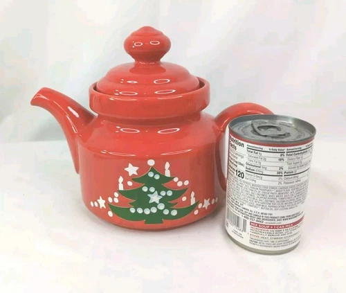 Vintage Waechtersbach Red Tea/Coffee Pot & Lid Christmas Tree Germany *Repaired*