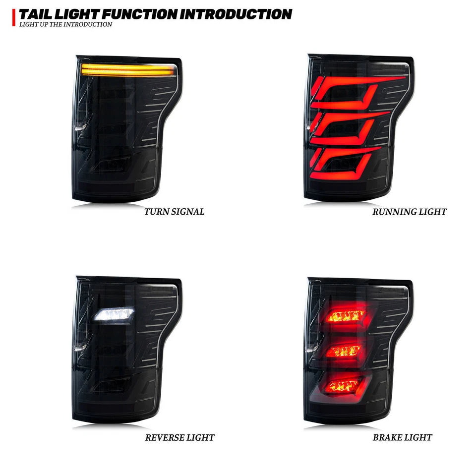 LED Black Tail Lights for Ford F-150 F150 2015-2020 Sequential Rear Lamps - Изображение 4 из 4