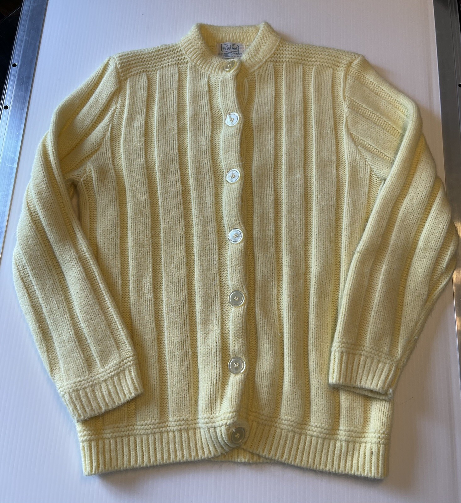 Vintage Carol Brent For Montgomery Wards Yellow Cardigan Sweater Size 38 Bust