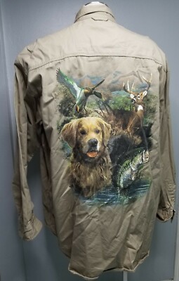 NCC Apparel Mens 2XL Khaki Buttondown Hunting Fishing LS Shirt Double Sided 