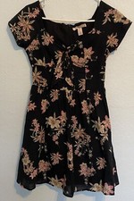 Women’s Forever 21 Midi SS Dress Black w/ Floral Knee-length Lined Sz XS (0)