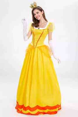 Prinzessin Erwachsene gelb Kostüm mit Krone 3 Stück Outfits Halloween Cosplay Kostüm