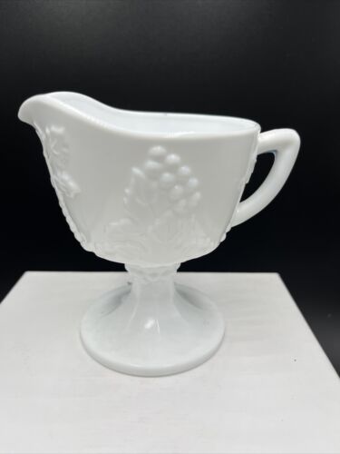 Indiana Glass Colony Harvest Milk Glass Creamer. Vtg. 4.5”Tall. Grape/Leaf - Picture 4 of 10