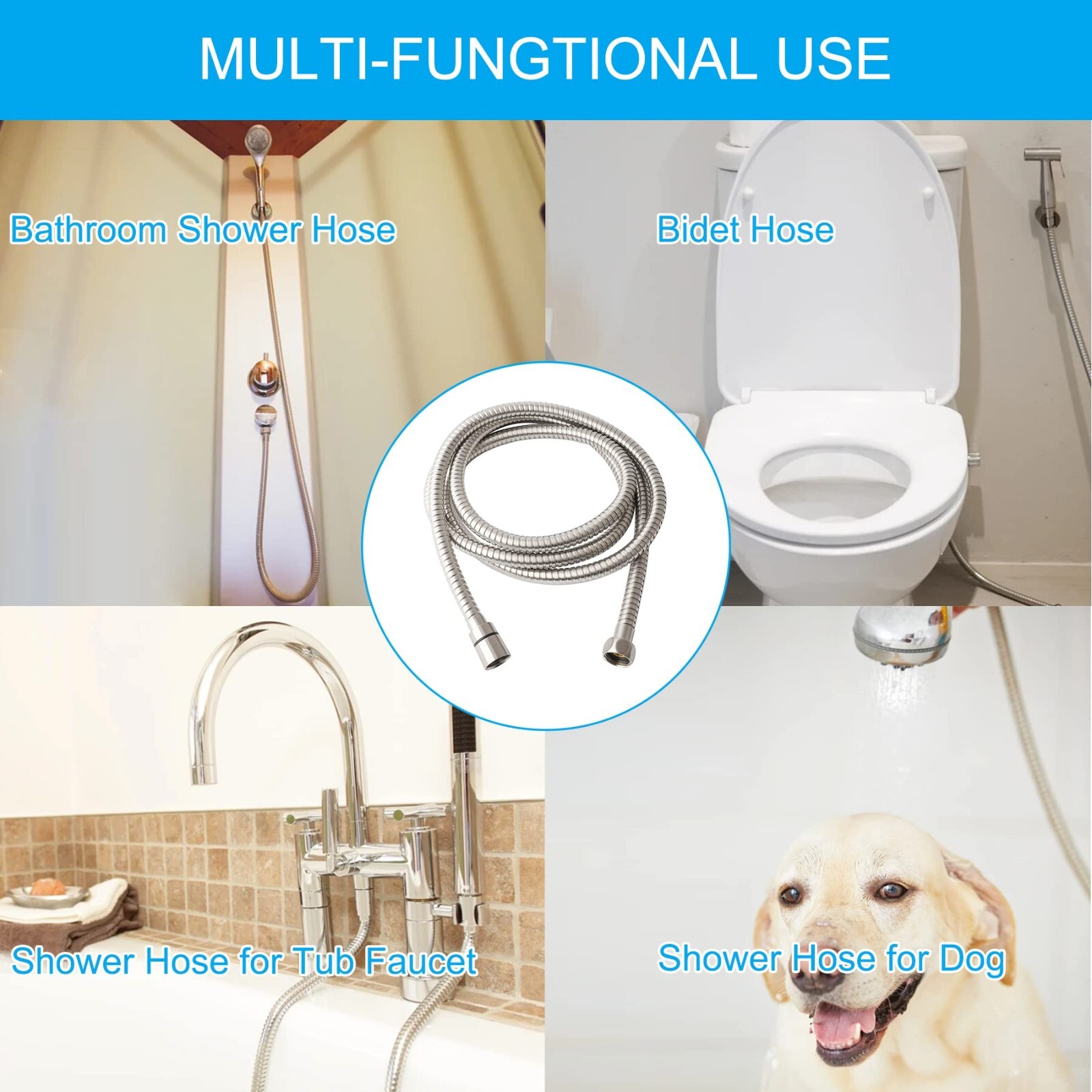 All Metal Shower Hose 90 inch Handheld Shower Head Hose Extension Replacement