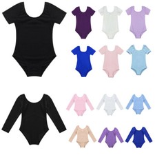 Girls Child Basic Cotton Short Sleeve Dance Gymnastics Leotards Sports AU