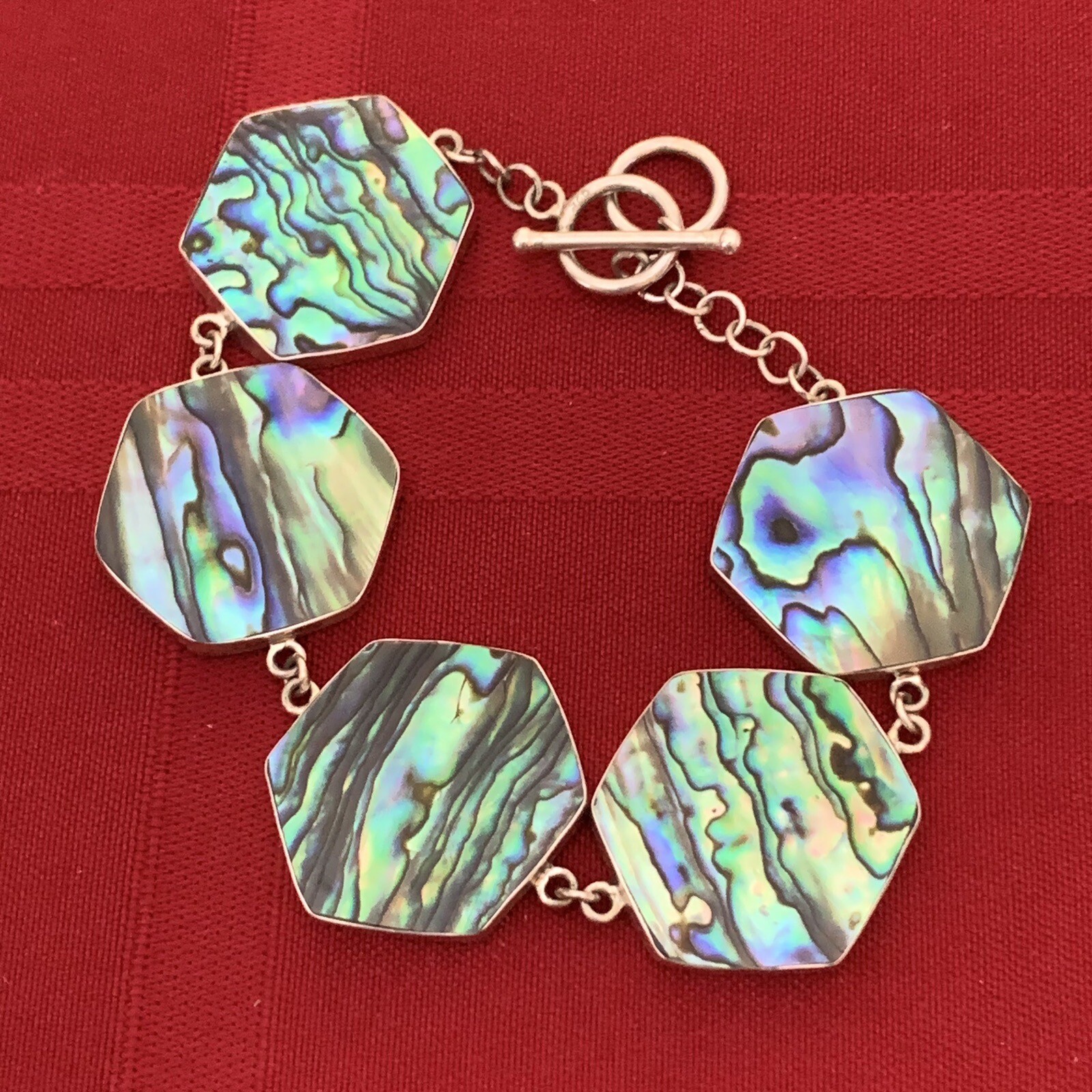 Sterling Silver Abalone Shell Link Toggle Bracele… - image 6