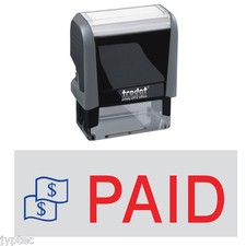 PAID w. Pic. Trodat 4912 Self-inking Stock Stamp 2-Color Red / Blue Ink 