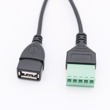 1FT USB A Female to 5 Pin Screw Terminal Connector Plug w/ Shield Adapter Cable