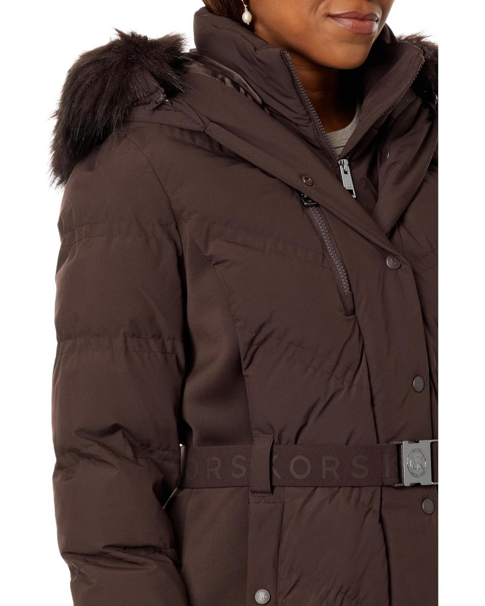 Michael Kors Water Resistant Belted Short Puffer Jacket with