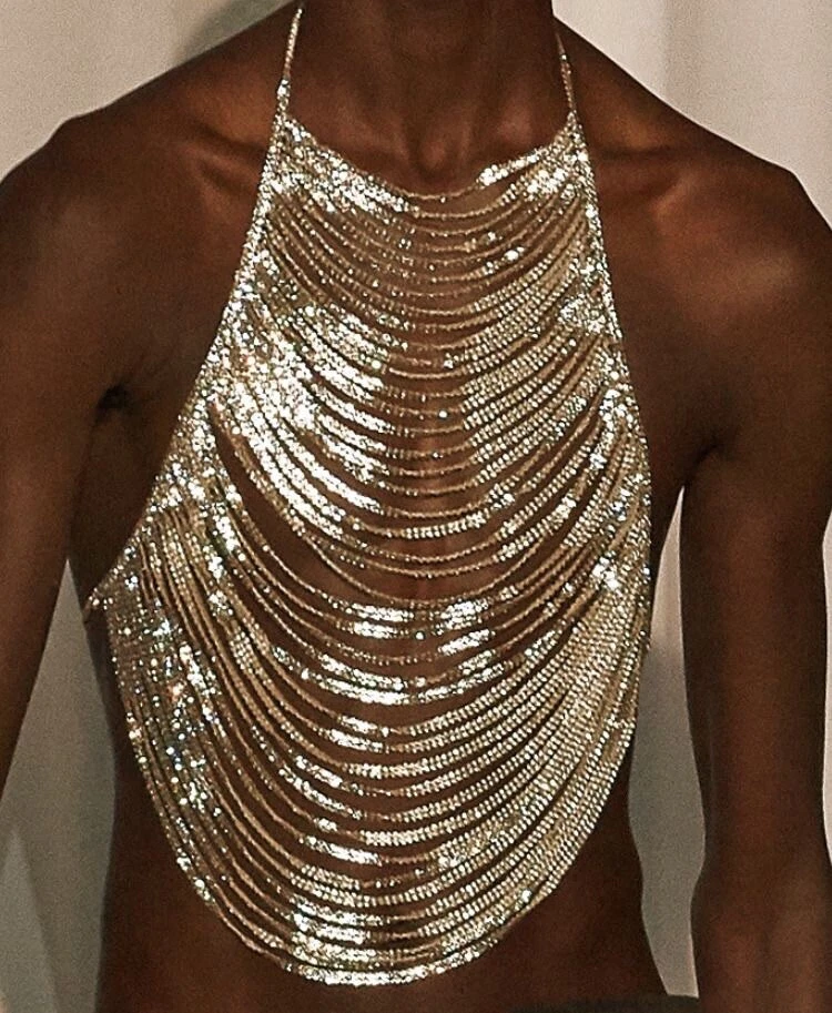 Crystal Unisex Top, Handmade Men Style Body Chain, Exclusive Lux Design Top