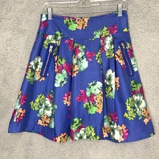Maeve Anthropologie Skirt Womens 6 Blue Floral Garden Days Lined Pleated ALined