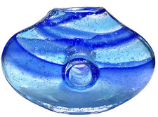 Cobalt Blue Swirl Art Glass Vase Hand Blown Center Opening 7  Wide x 5" Tall