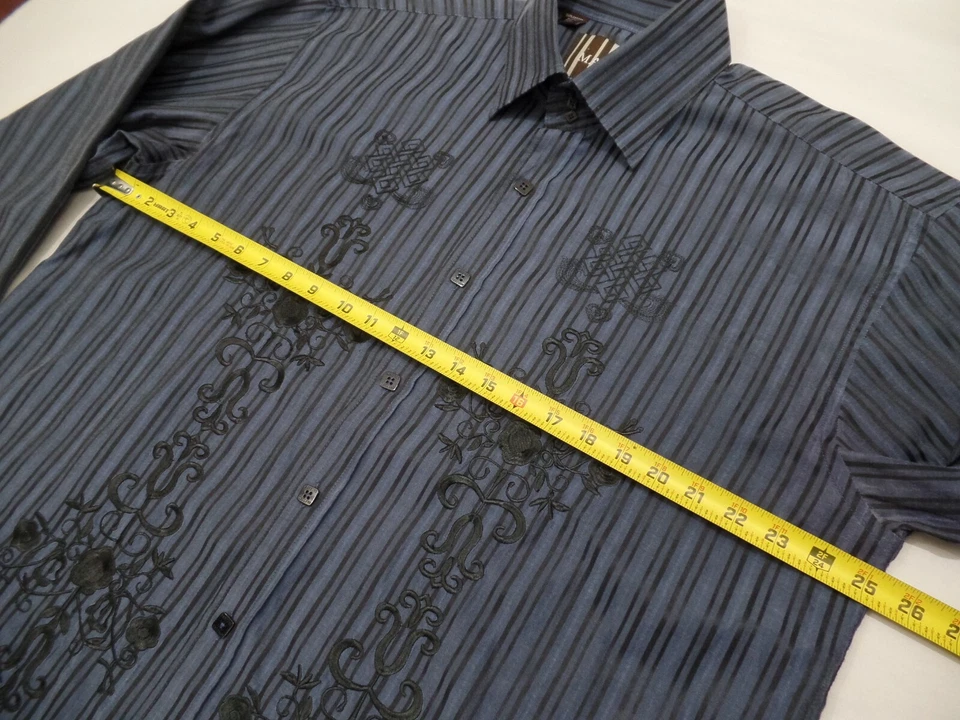 Manzini  Men's Size 2XL Button Front Shirt Striped Embroidered French cuffs  - Image 4 of 4