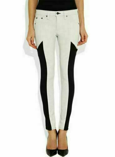 Pantaloni skinny da donna in pelle bianchi e neri Classic Capri Modern Jeans  | eBay