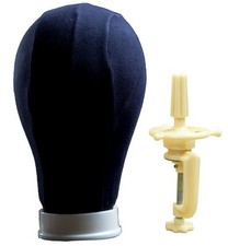 22" Canvas Wig Head Millinery  Lace Hats Mannequin Black Cork Block with Clamp