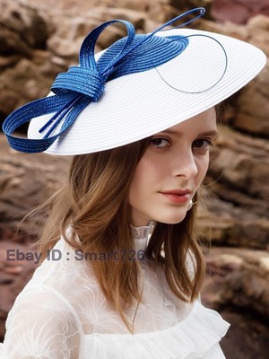 Vintage Navy Straw and Lace Derby Church Hat Vintage Lady Byrd Navy Blue Straw Hat With Draped Fabric  main image 3