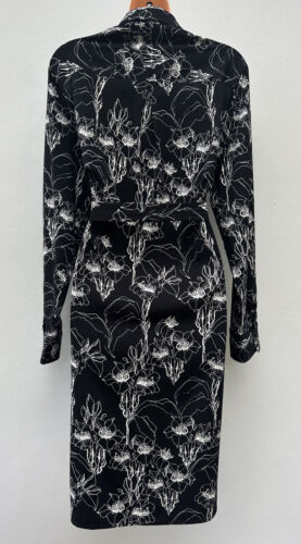SPORTSCRAFT Black & White Line Floral Print Button Long Sleeve Shirt Dress sz 16 - Picture 9 of 12