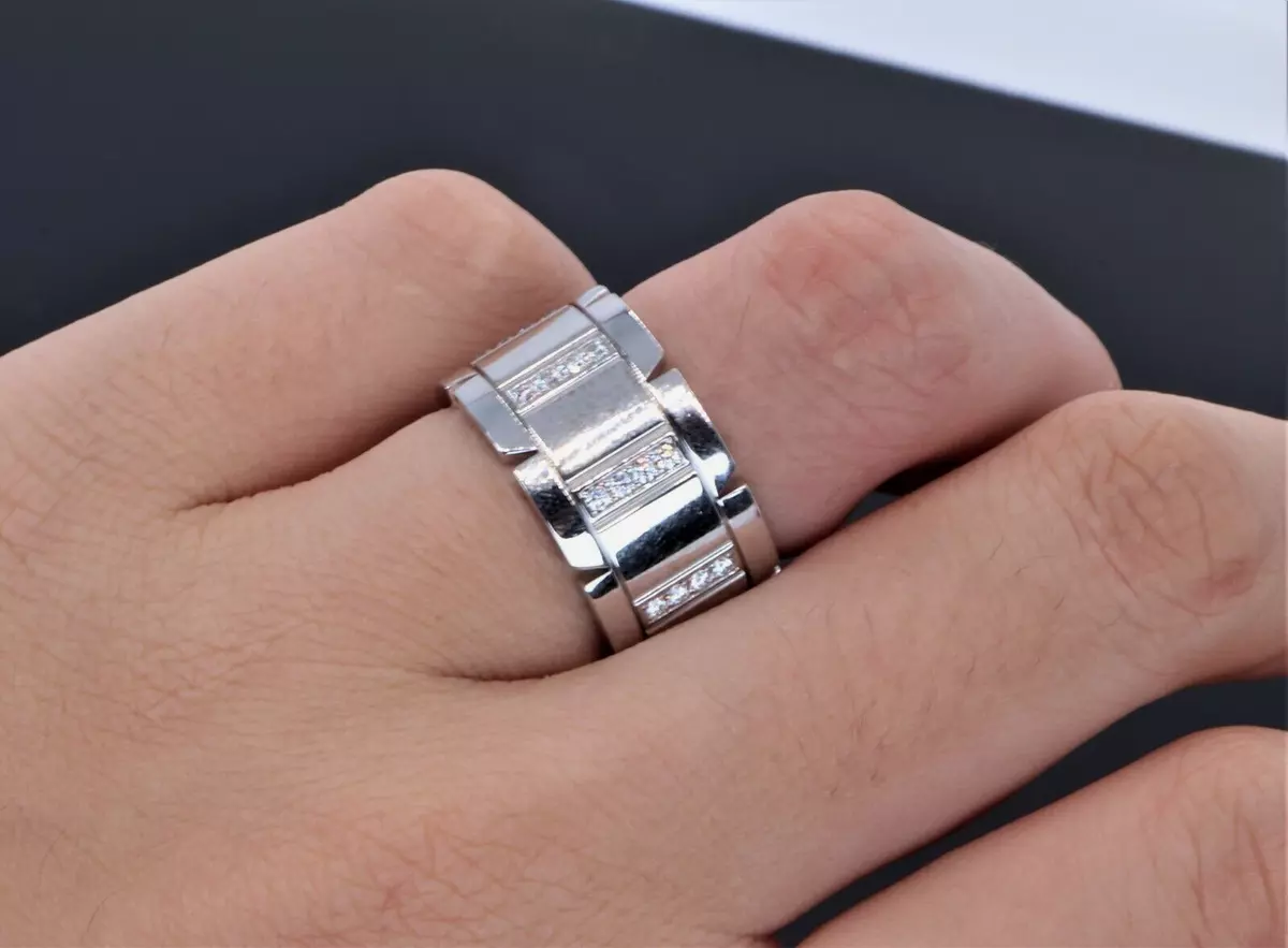 $5500 Cartier Tank Francaise 18K White Gold 11mm Wide Diamond Ring Band #51 5.75