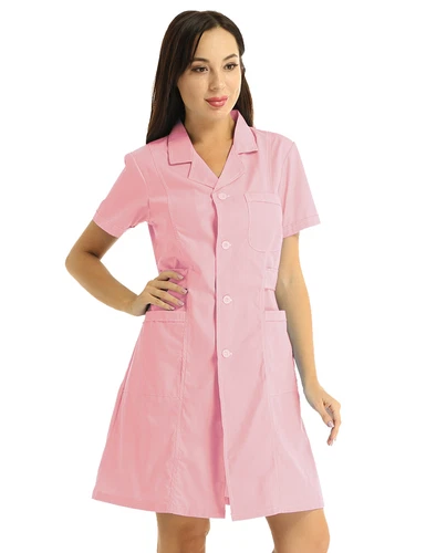 Solid Lab Coat Medical White Women Nurse Scrubs Doctor Gown Jacket Uniform Dress - Picture 34 of 78