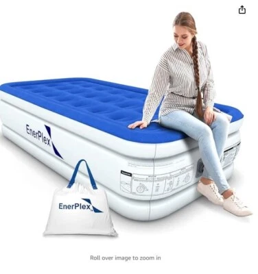 EnerPlex Twin Luxury Double Height Air Mattress With Built-in Dual Pump 18in Hig