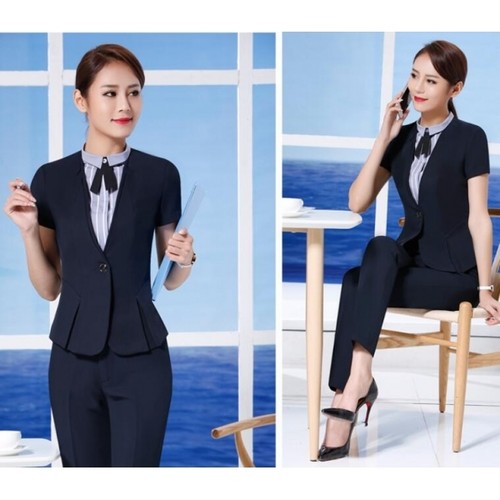 Tailleur completo donna blu notte slim giacca manica corta e pantalone  S9006 | eBay