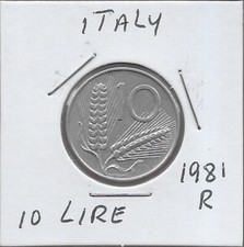 ARATRO ITALIA 10 LIRE 1981R,DUE SPIGHE DI GRANO DIVISE PER VALORE,LETTERATURA;ABO