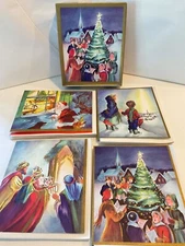 Vintage Christmas Boxed Christmas Cards 20 Golden Lights Unused with Envelopes