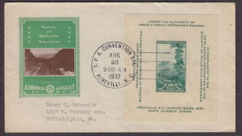 1937 S.P.A. Sc 797-2f Harry Ioor cachet Asheville SC 10c souvenir sheet - Picture 1 of 1