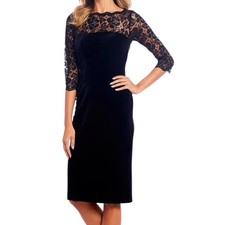 ELIZA J Lace & Velvet 3/4 Sleeve Cocktail Dress Black - Size 4