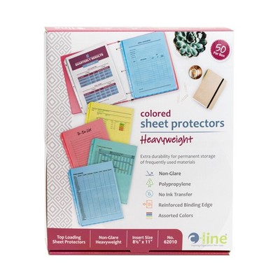 C-Line Colored Poly Sheet Protectors, Assorted Colors, 2'', 11''x8.5'', 50-Pack