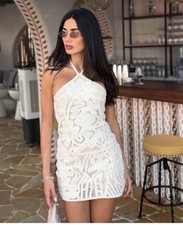 ZARA WOMAN SS25 EMBROIDERED HALTER DRESS STRAW 5070/190 SIZE M NWT
