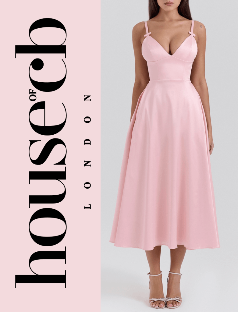 knee length dresses for ladies HOUSE OF CB FLORA SATIN PLEATED MIDI DRESS – TheLuxeLend main image 0