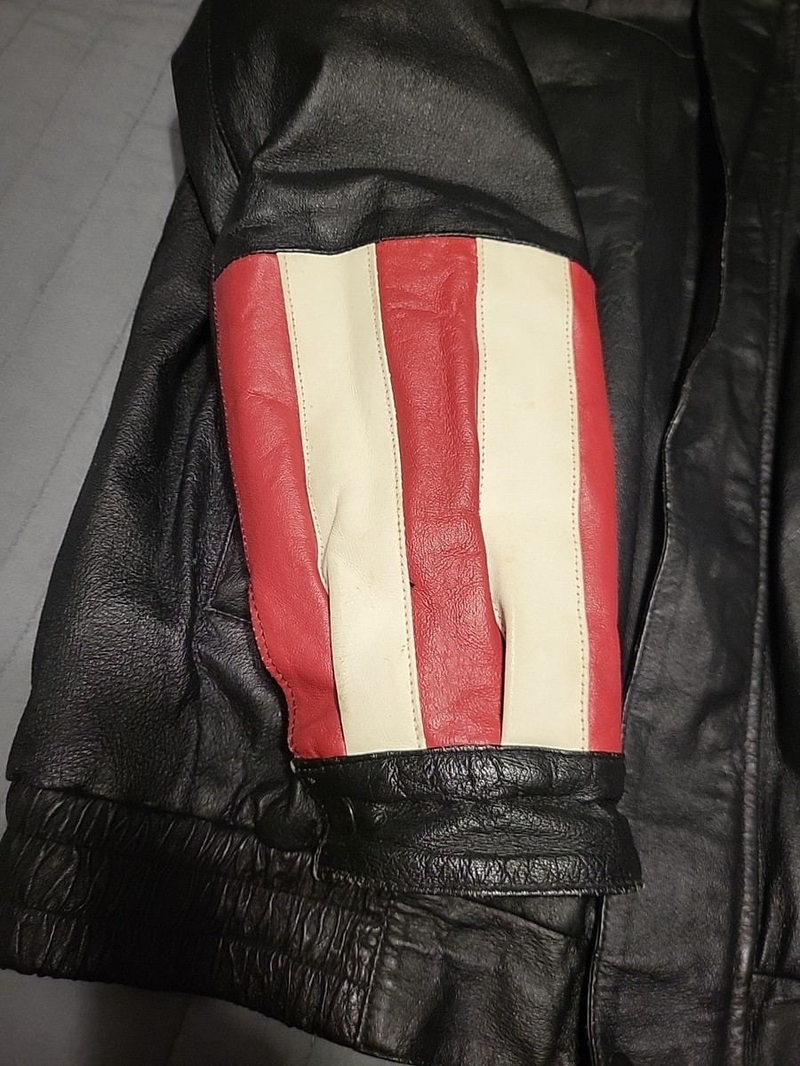 American Rider Jacket Mens XL Black Leather Motorcycle Embossed