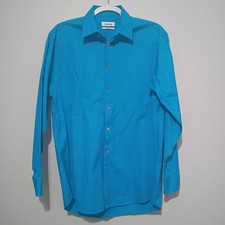 Calvin Klein Mens 15 1/2 32/33 Light Blue Button Down Long Sleeve Shirt