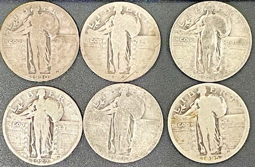 Standing Liberty 90% Silver Quarters Lot of 6