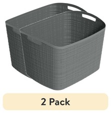  2 pack Jute Extra Large Durable Resin Organization  Storage Basket Bin Grey
