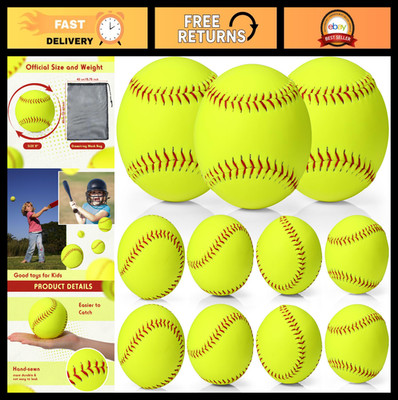12 Pack Softballs - Official Size & Weight, Yellow Slowpitch Practice Balls + Me