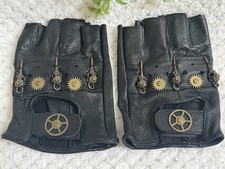 Steampunk Leather Fingerless Gloves Skull Gear Gothic Cosplay Biker Black