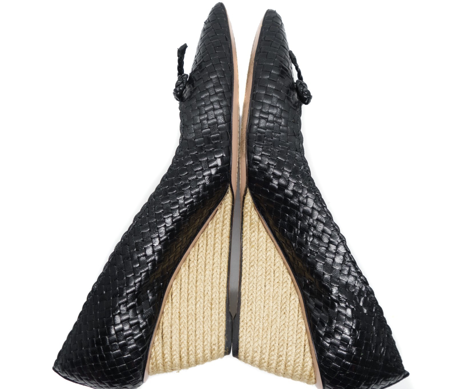 Prada Woven Leather Bow Espadrille Wedge Pumps Vintage Y2K image 5