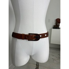 Brown Leather Belt With Leather Buckle Teardrop Detail