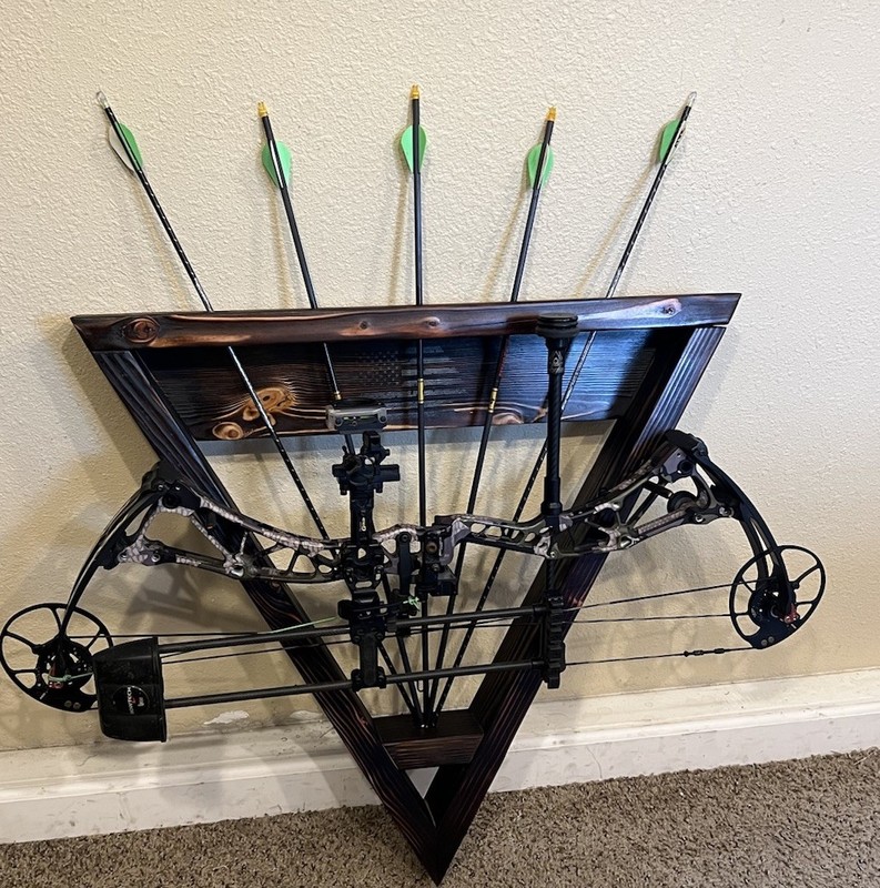 Wood Triangle Wall Mount Bow Stand Arrow Display Rack Brown/Black