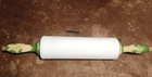 Antique "Chippy" Milk Glass Rolling Pin w Green Wooden Handles - Made In England