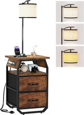 Floor Lamp with Table, End Tables with Lamps Attached 3-Color Temperature Bulb,