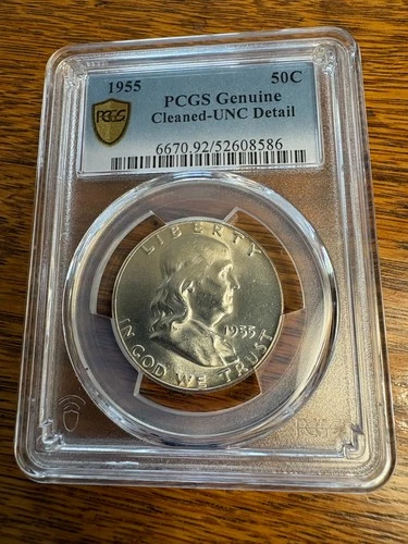 1955 Franklin Half Dollar PCGS Genuine Cleaned - UNC Detail