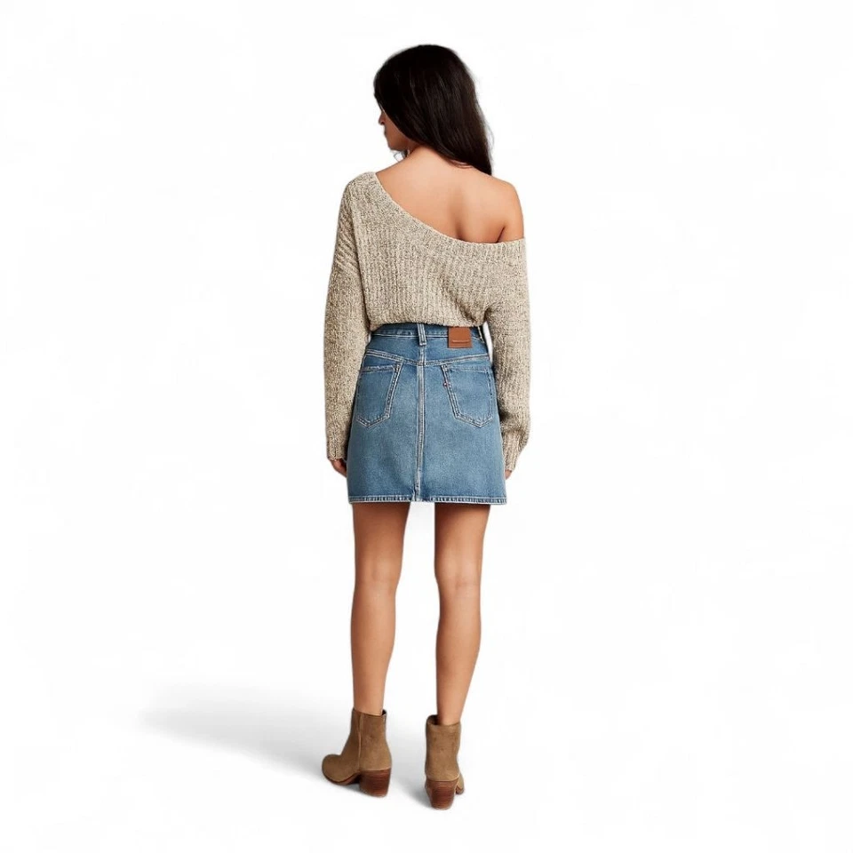 Falda vaquera delantera a presión Levi's talla 4 | longitud media línea A abotonada lavado medio Foto 2 de 4