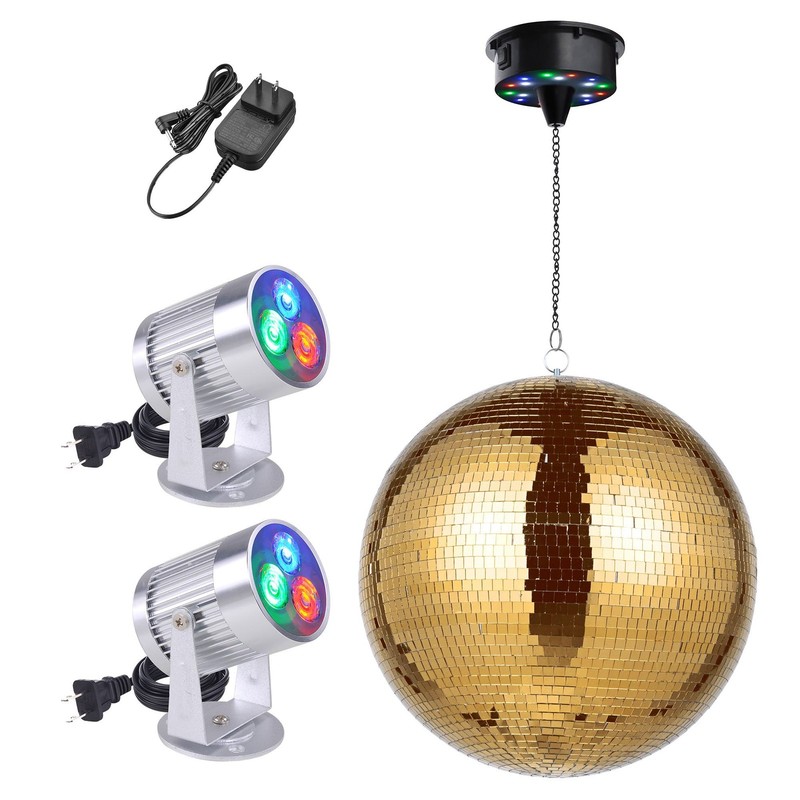 AplusChoice 16" Big Disco Ball w/ Motor and Light Rotator & 2PCS RGB Spotlights