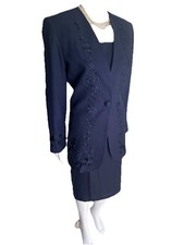 Executive Collection Size 10 Navy Blue Embroidered Skirt Suit Church Suit