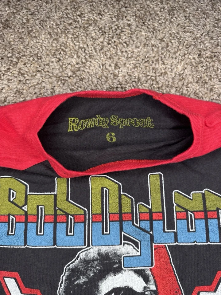 Rowdy Sprout Boys Bob Dylan Recycled Raglan Tee Size 6, New - Image 4 of 4