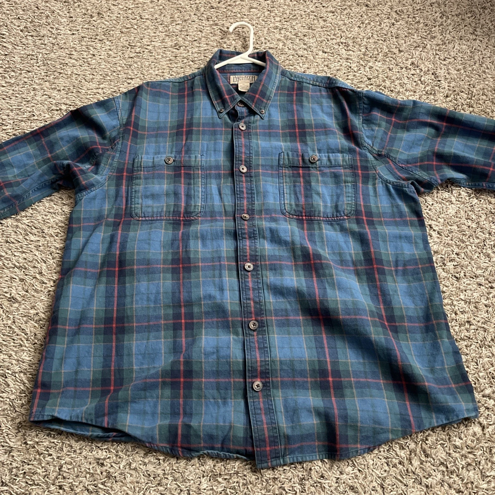 Duluth Trading Flannel Mens XXL Blue Plaid Outdoors Hunting Casual 25”x 30”